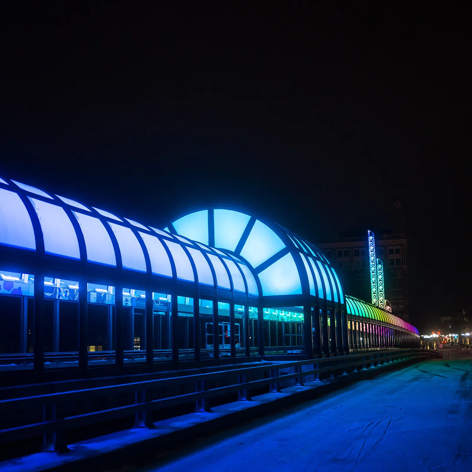 a building with a blue roof