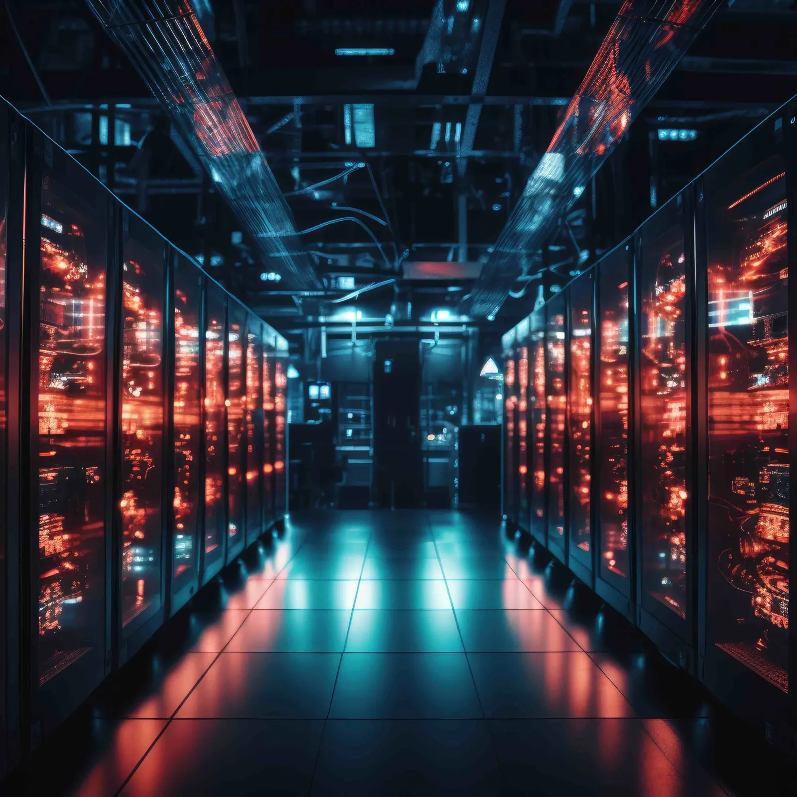 a long hallway with rows of computer servers