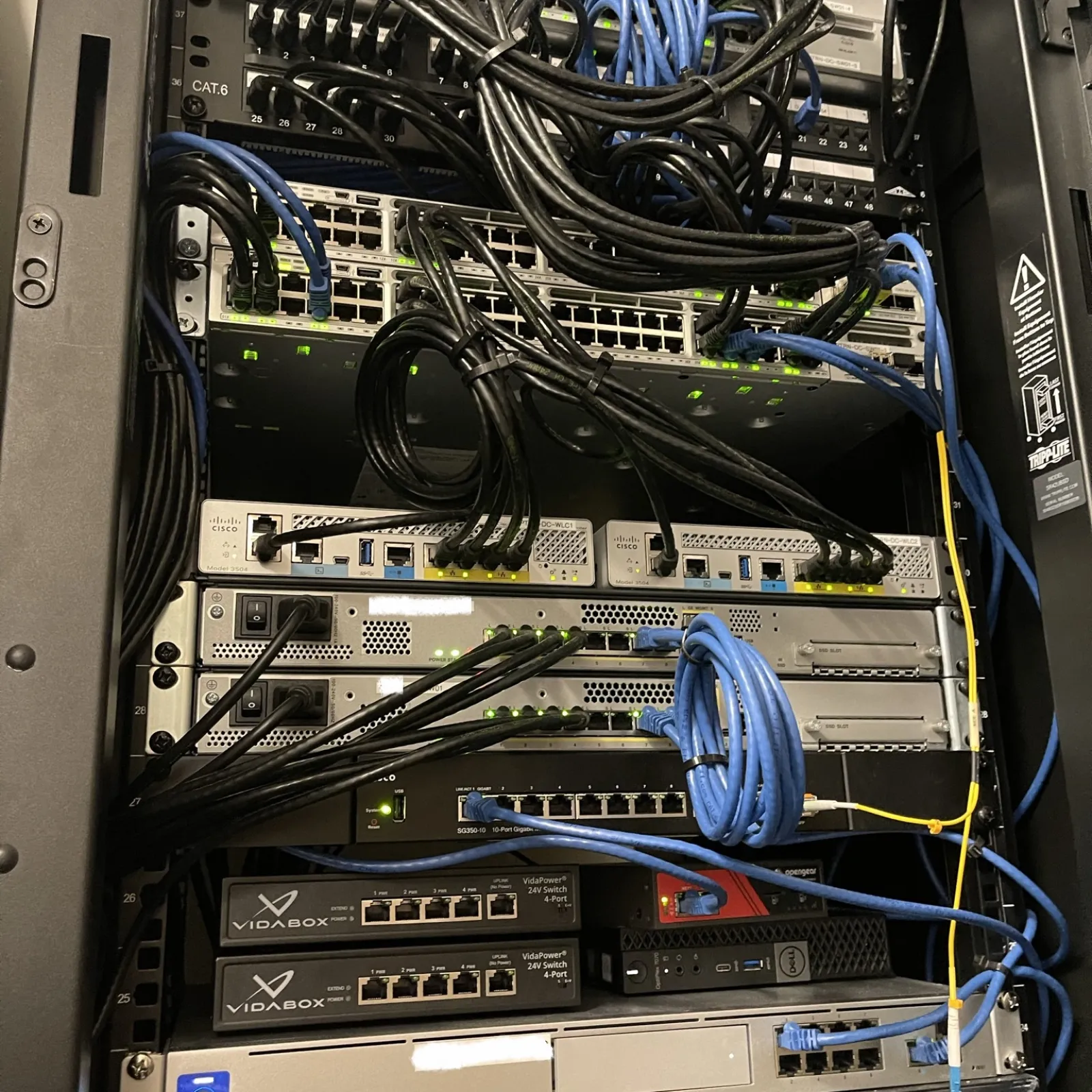 network switches installed in a rack