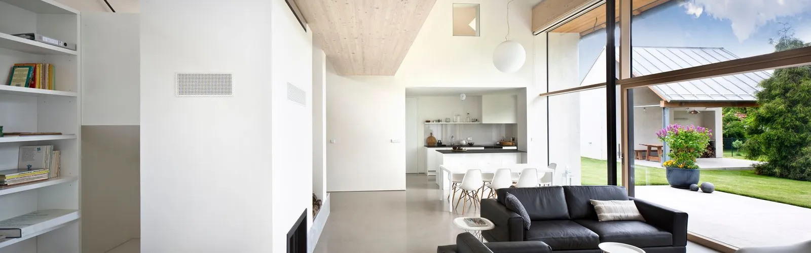 a living room with a couch and a table