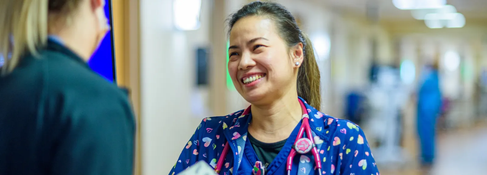 a person smiling at something
