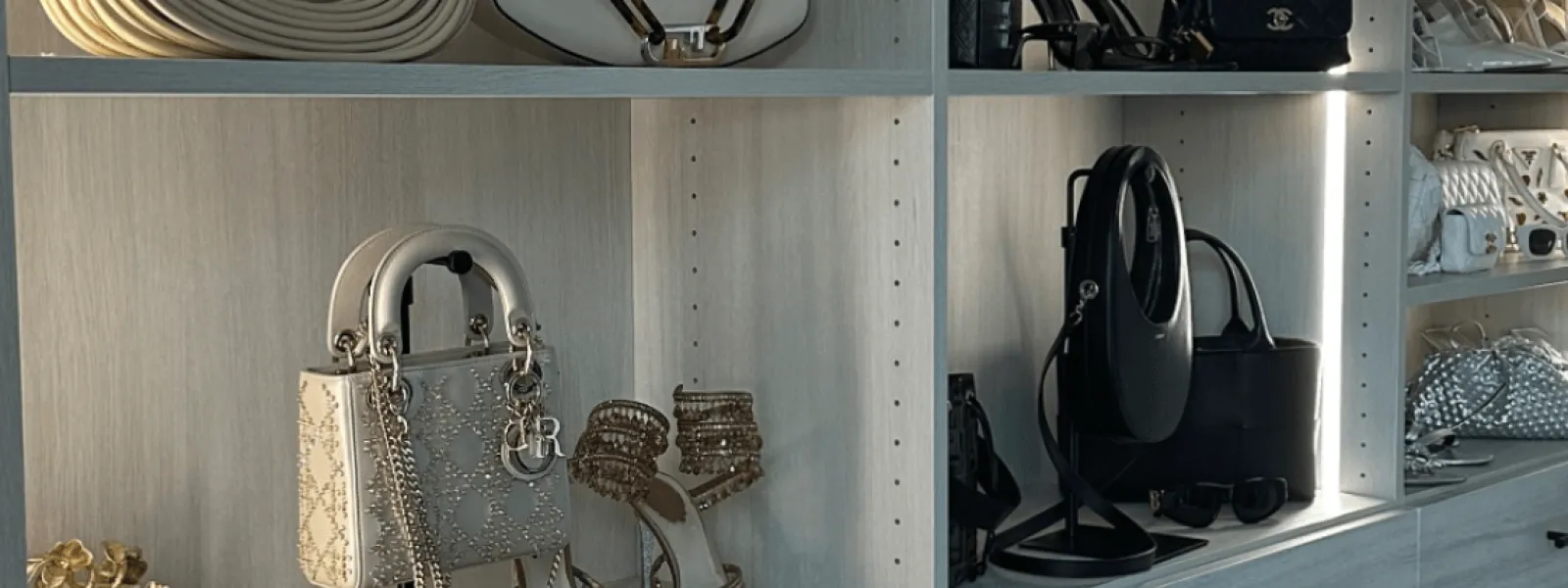 shelf with shoes on it - Lighting in a Custom Closet Design