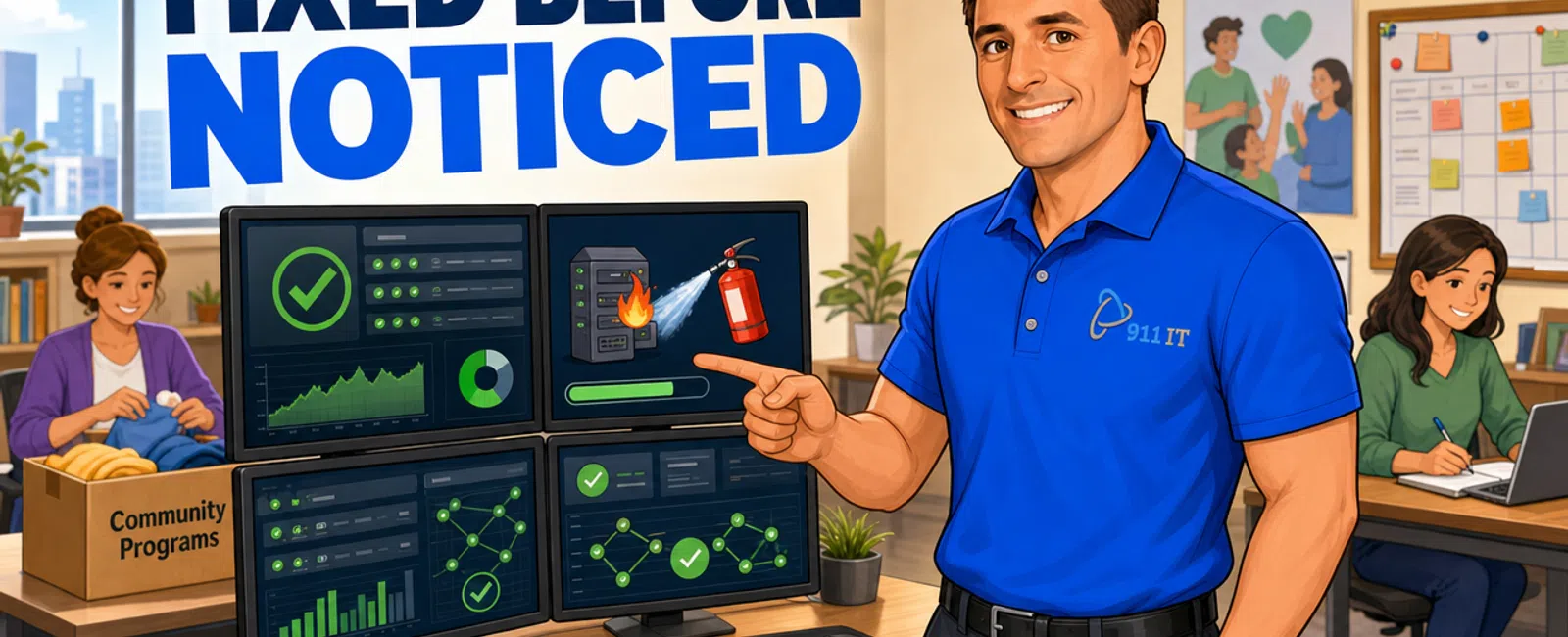 Cartoon: How Does Managed IT Services Work for Nonprofit Businesses