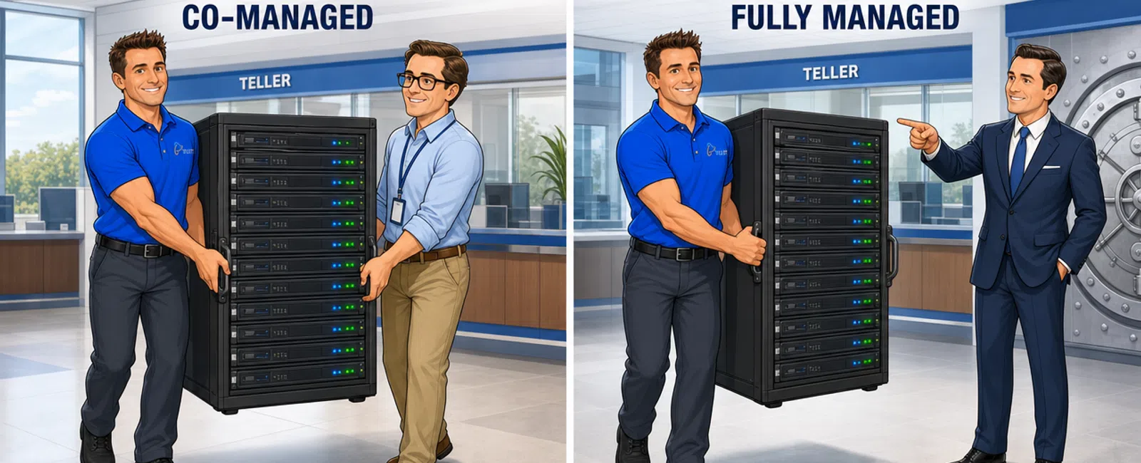 Cartoon: Co-Managed IT vs Fully Managed IT: What's the Difference?