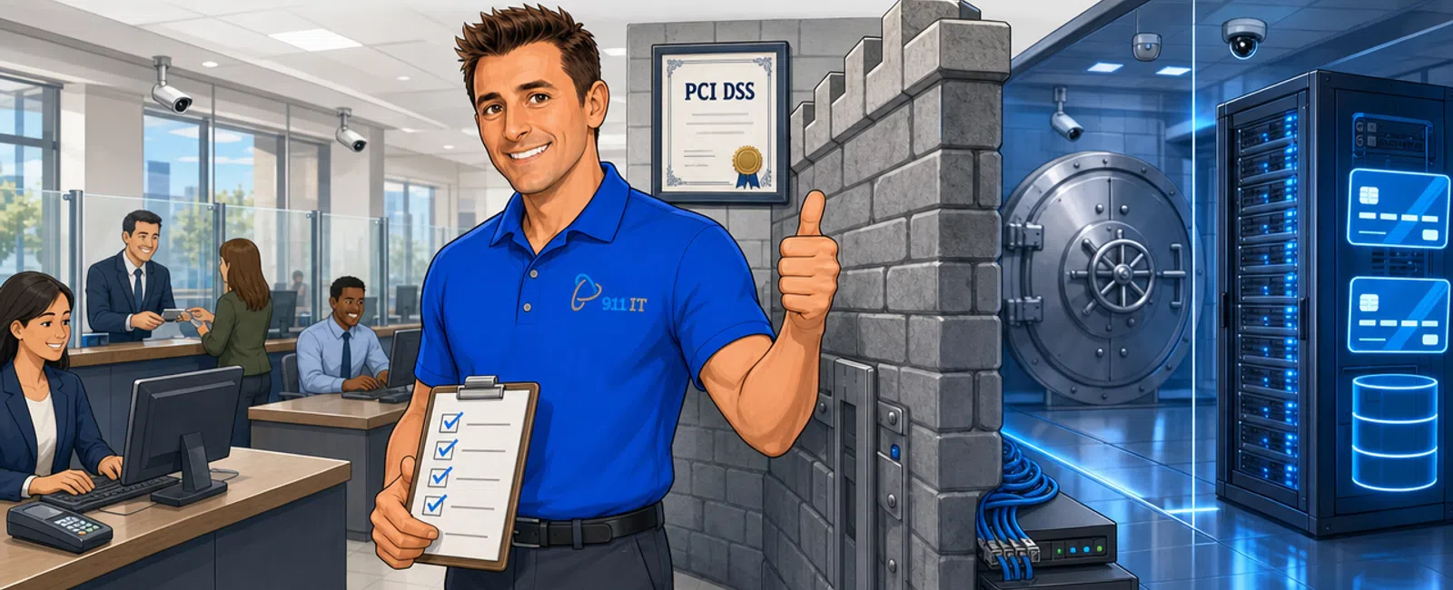 Cartoon: What is your experience with PCI DSS compliance for financial institutions and can you support our annual validation requirements?