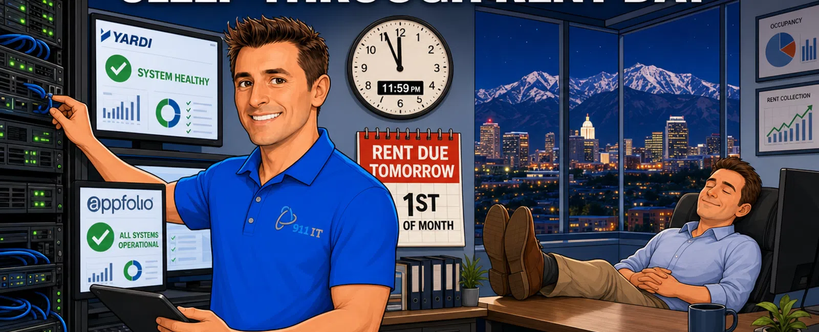 Cartoon: Can you support our property management software like Yardi or AppFolio and ensure it stays running 24-7?