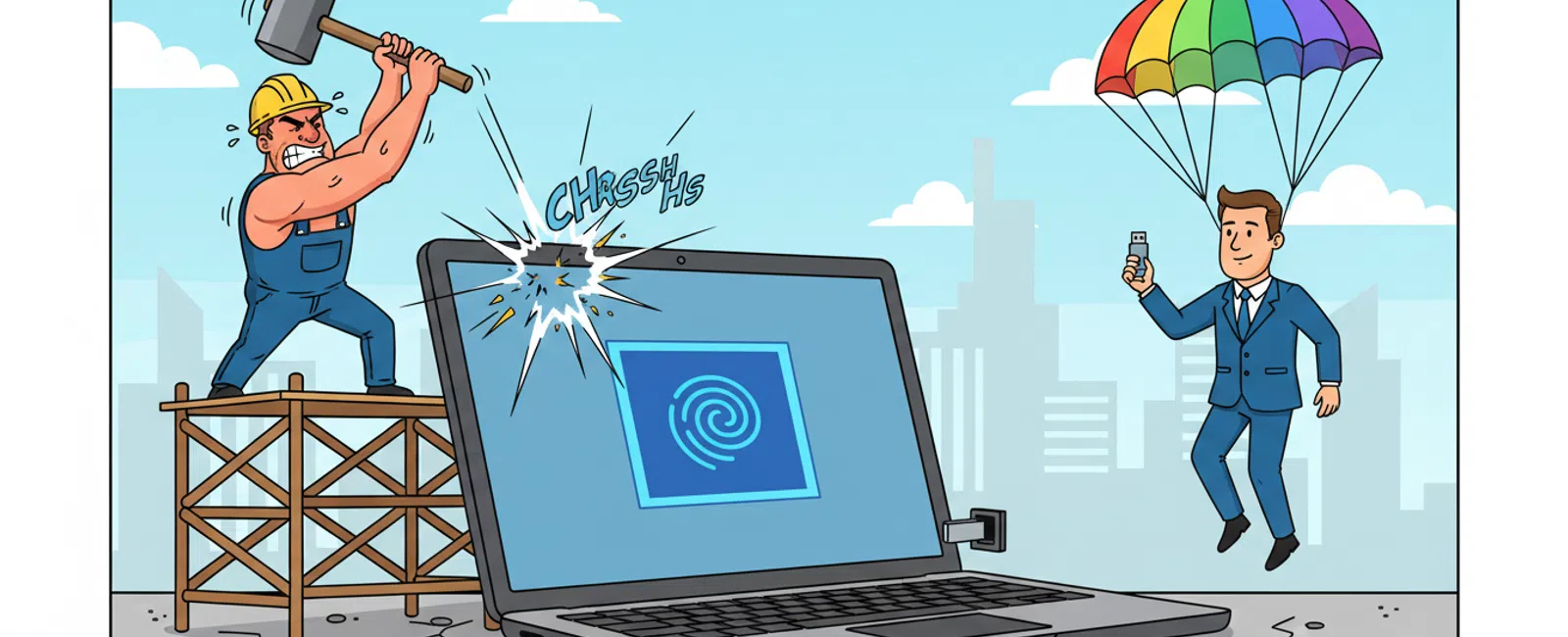 Cartoon: How Managed IT Services Work for Construction Businesses