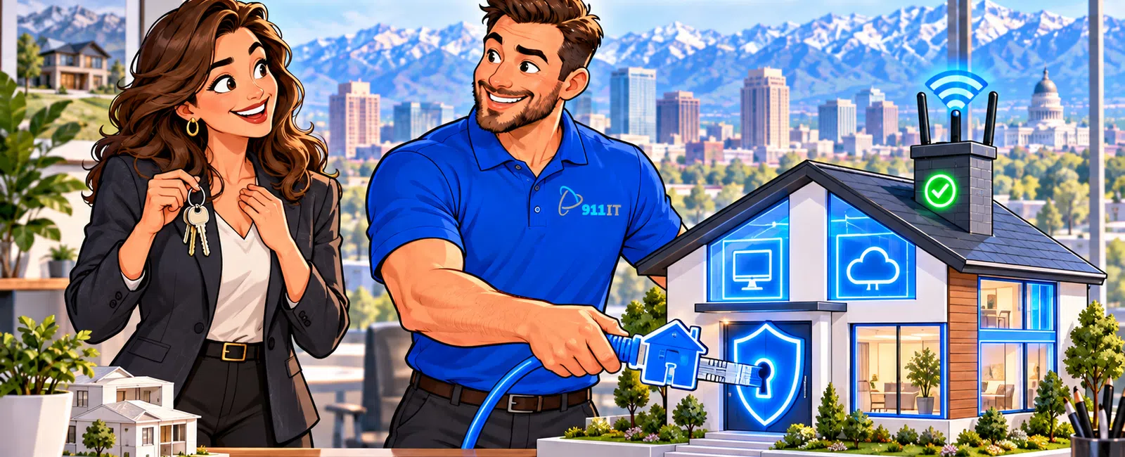 Tech expert shows a move-in ready smart home with digital security and cloud connectivity features.