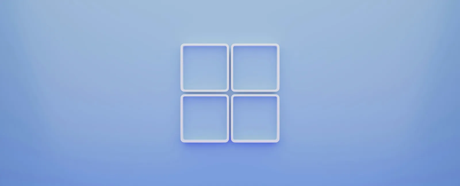 Minimalist blue background with a white four-square window icon centered in the image.