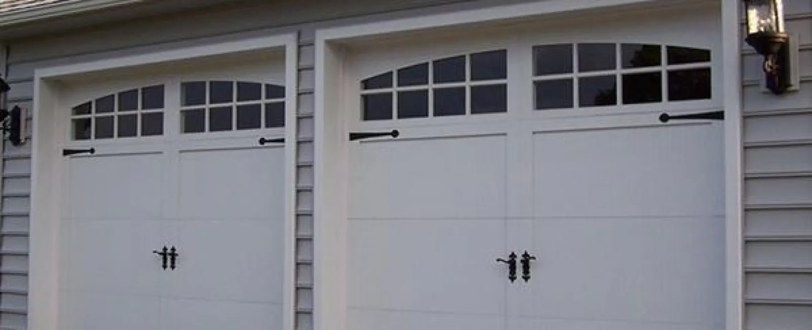 a garage door with a light on top