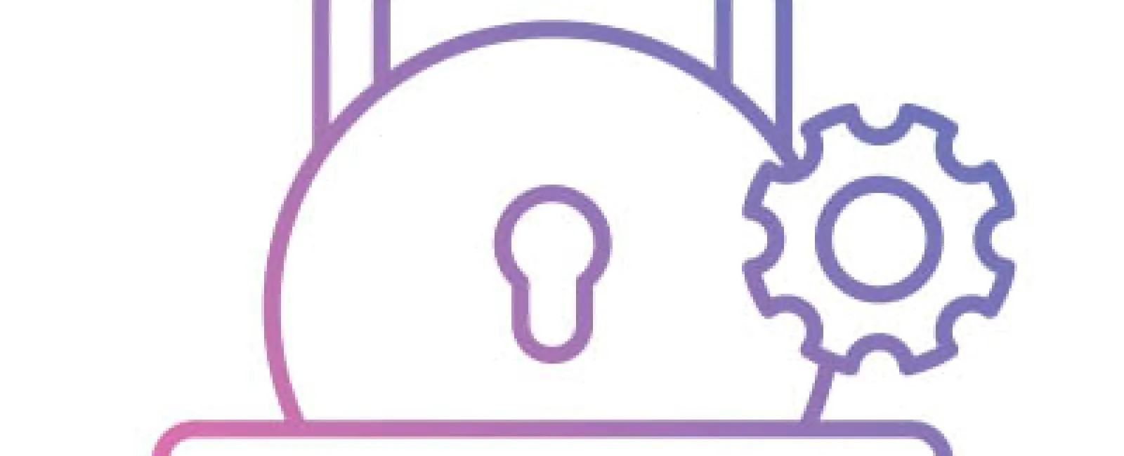 Gradient icon of a padlock with password and gear symbol representing security settings and password protection.