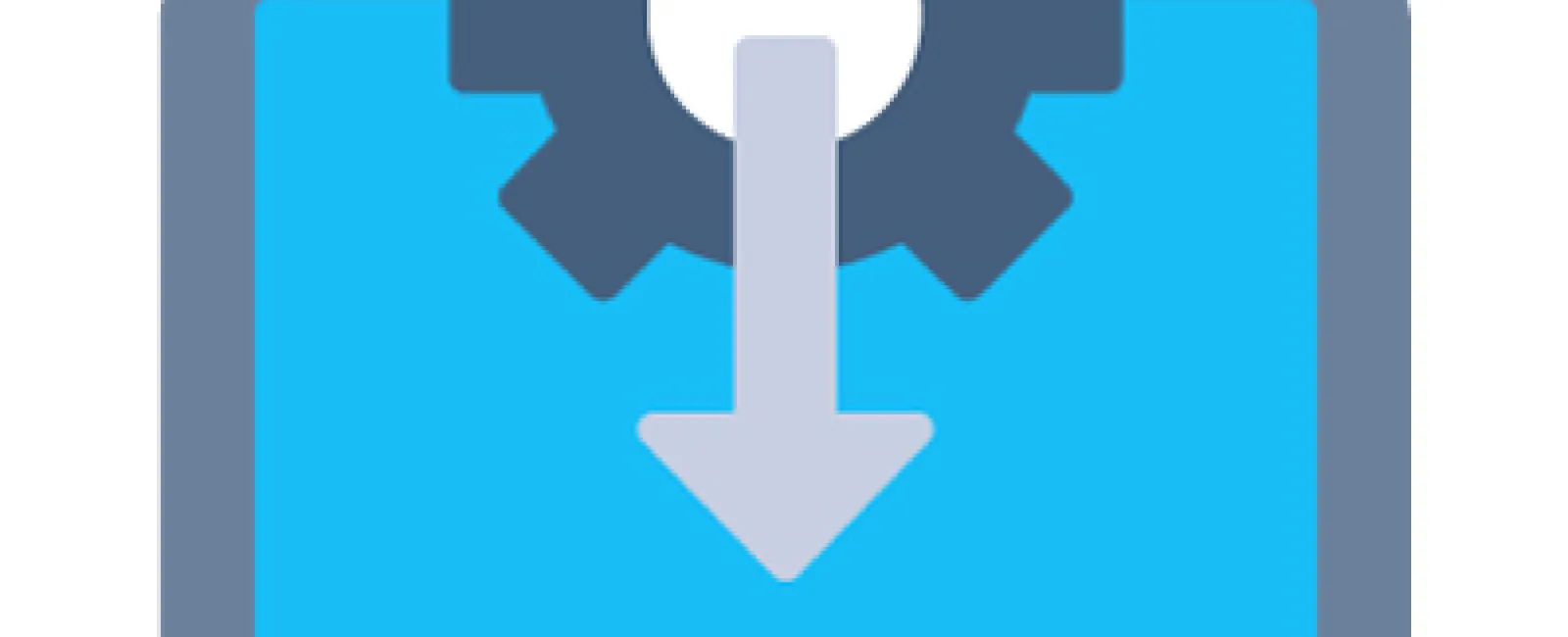 Laptop with a gear and downward arrow symbolizing software download or system update.