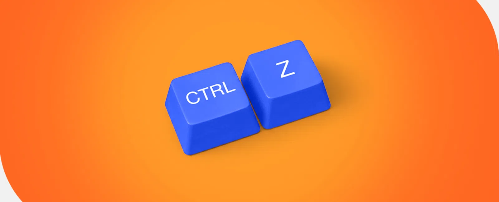 Blue computer keyboard keys CTRL and Z on a bright orange background symbolizing undo shortcut.