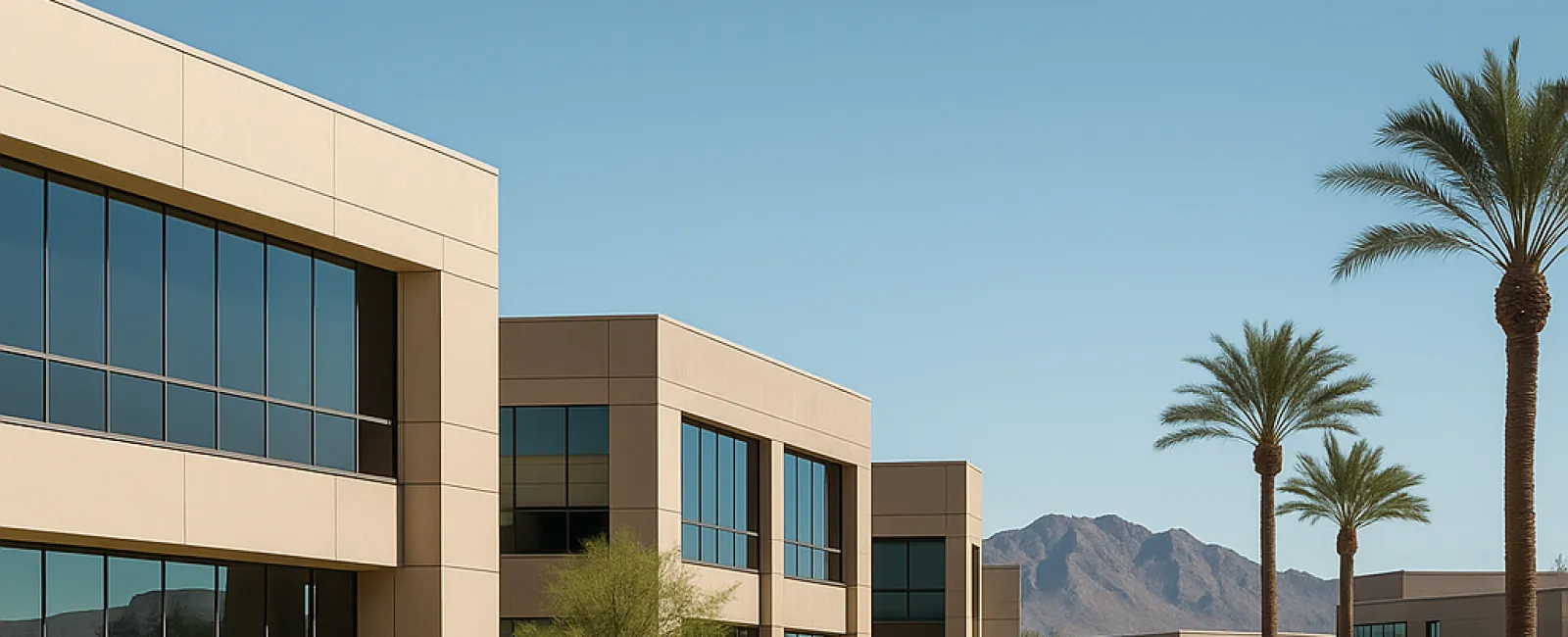 Modern business campus showcasing managed IT services in Phoenix with desert landscaping.