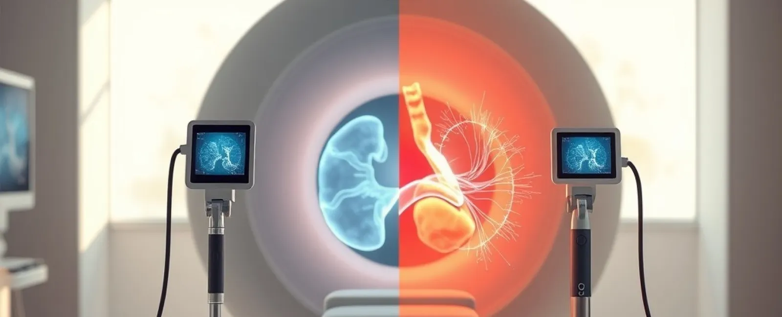 Medical illustration comparing prostate cancer treatments with radiation therapy on one side and Pulsed Electrical Field Ablation (PEF) on the other.