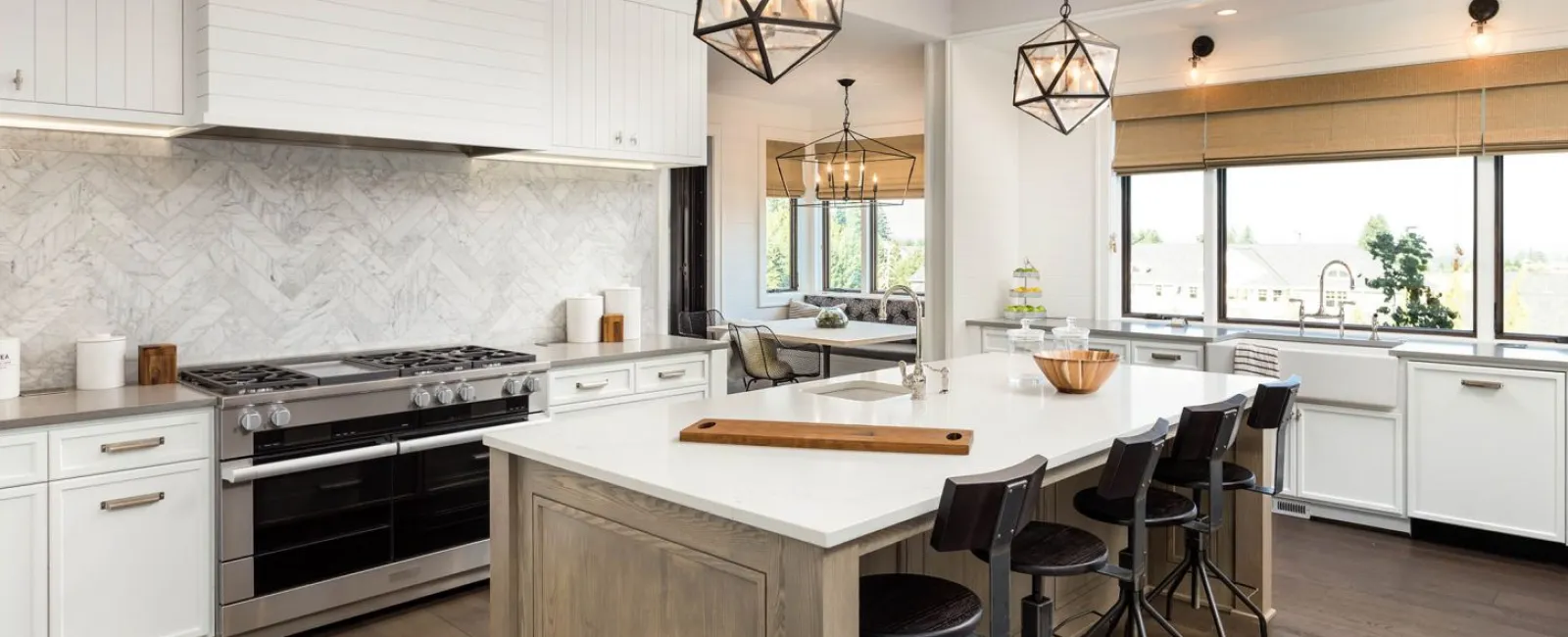 a kitchen with a stove and a sink