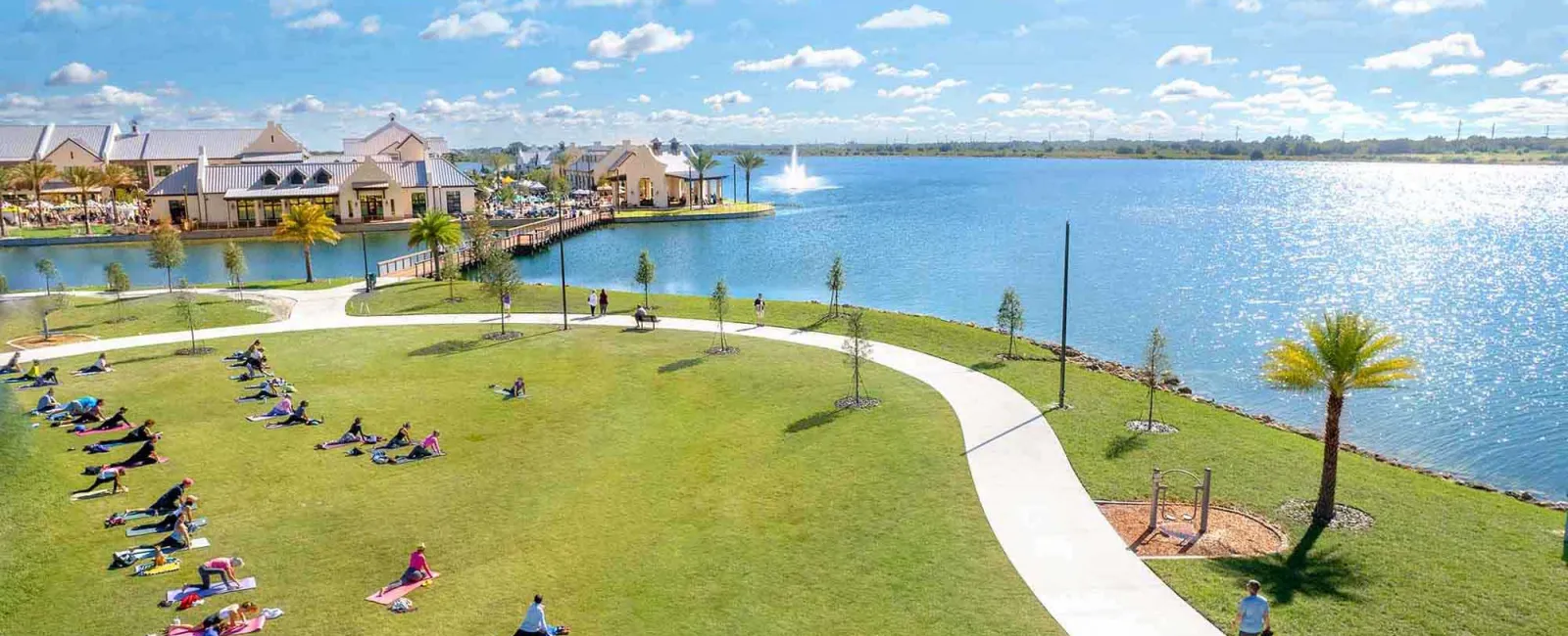 a grassy area with a body of water in the background