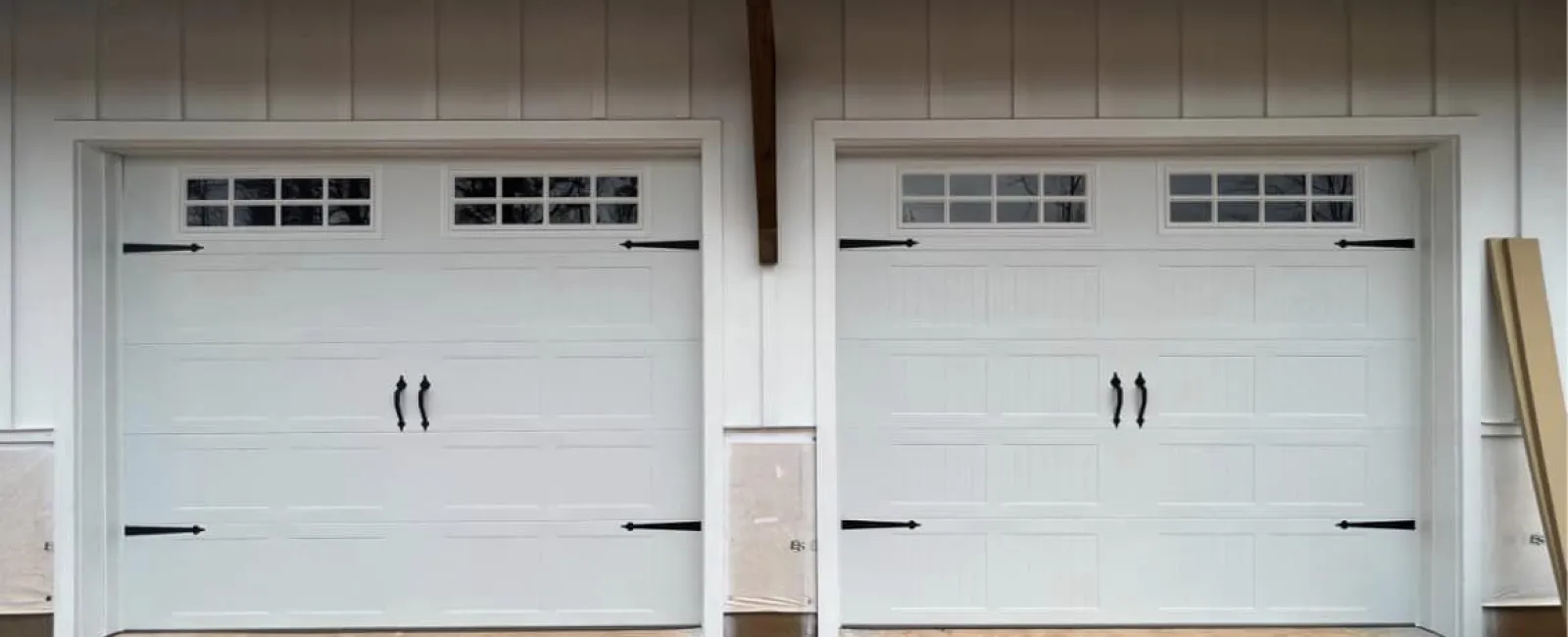 a white garage with a white door