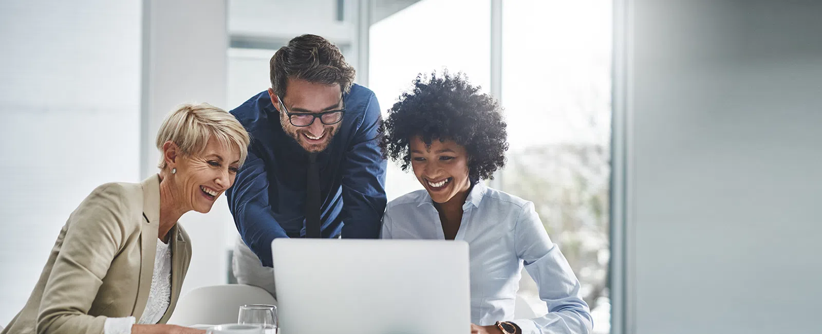 Team in an office environment working together