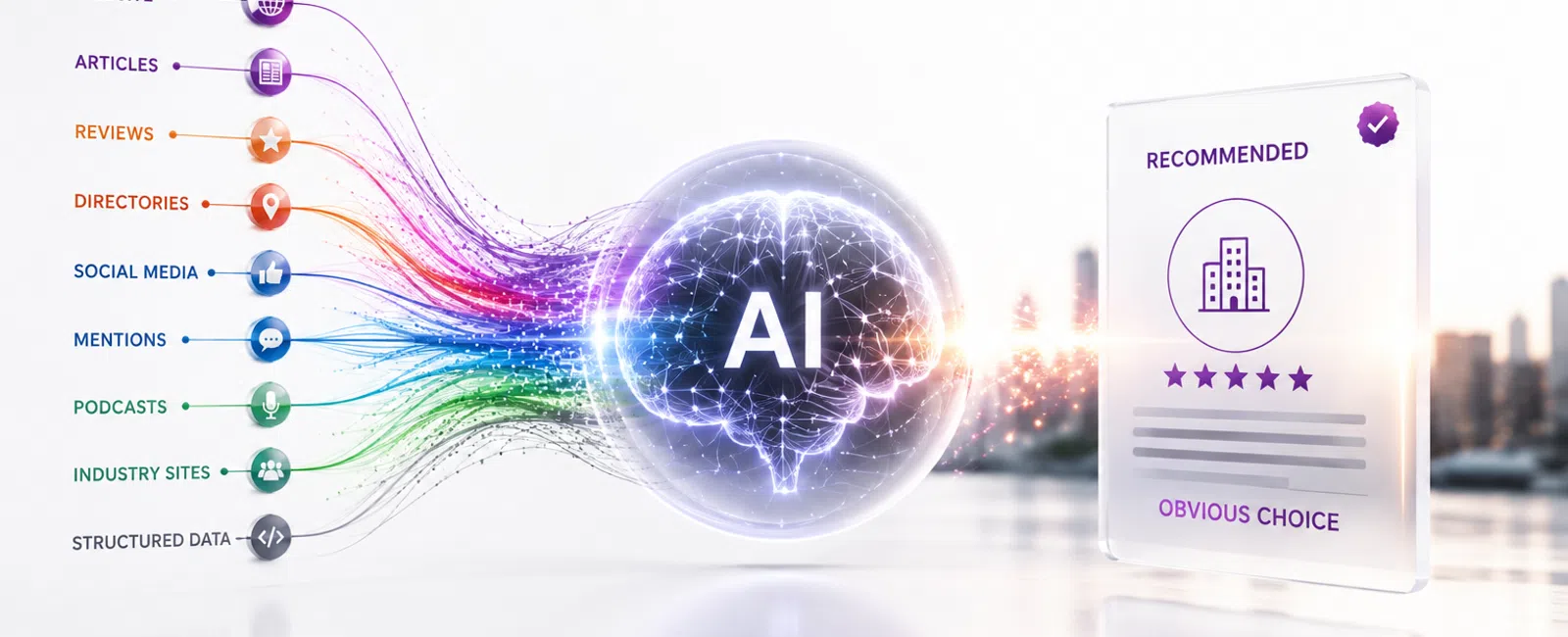 AI integrates data from websites, reviews, social media, podcasts, and industry sites to boost recommendations.