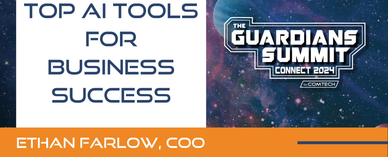Event promotion for The Guardians Summit 2024 featuring Ethan Farlow discussing AI tools for business.