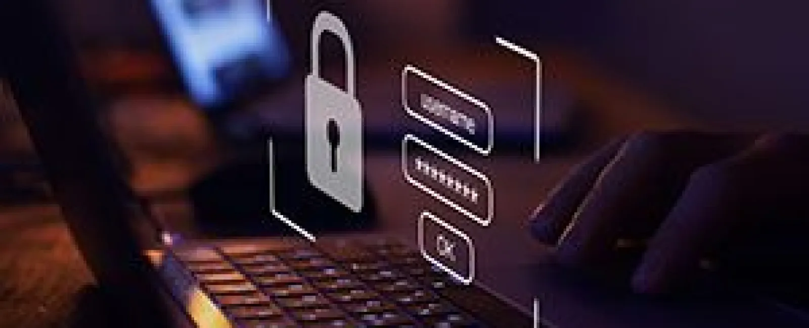 Person logging into laptop with visible digital lock and password input for cybersecurity access.