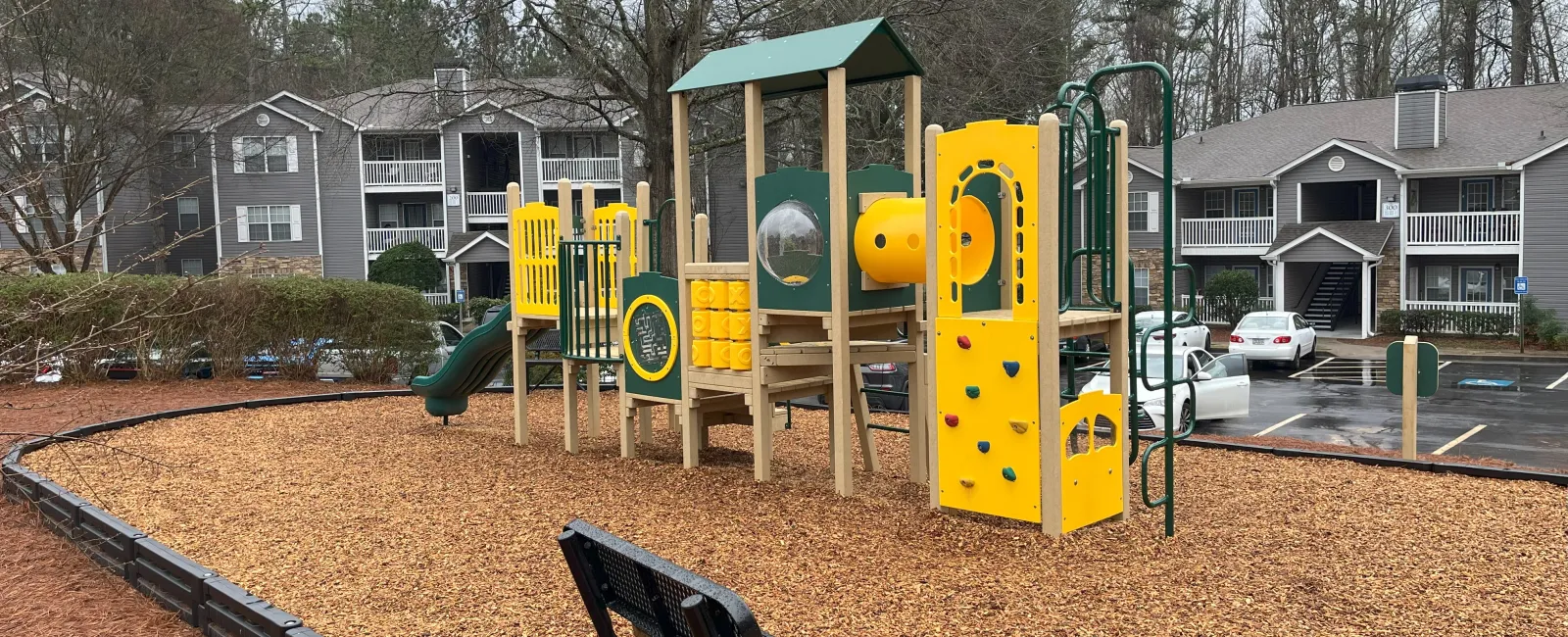 a playground with a slide