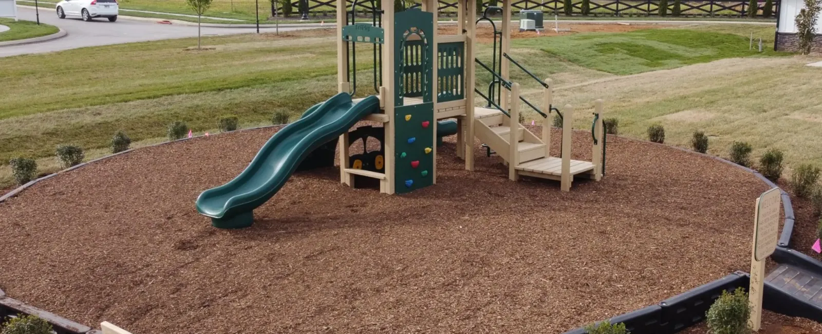 a playground with a slide