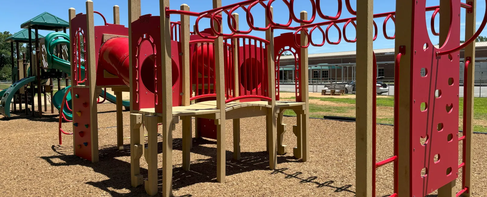 a playground with a slide