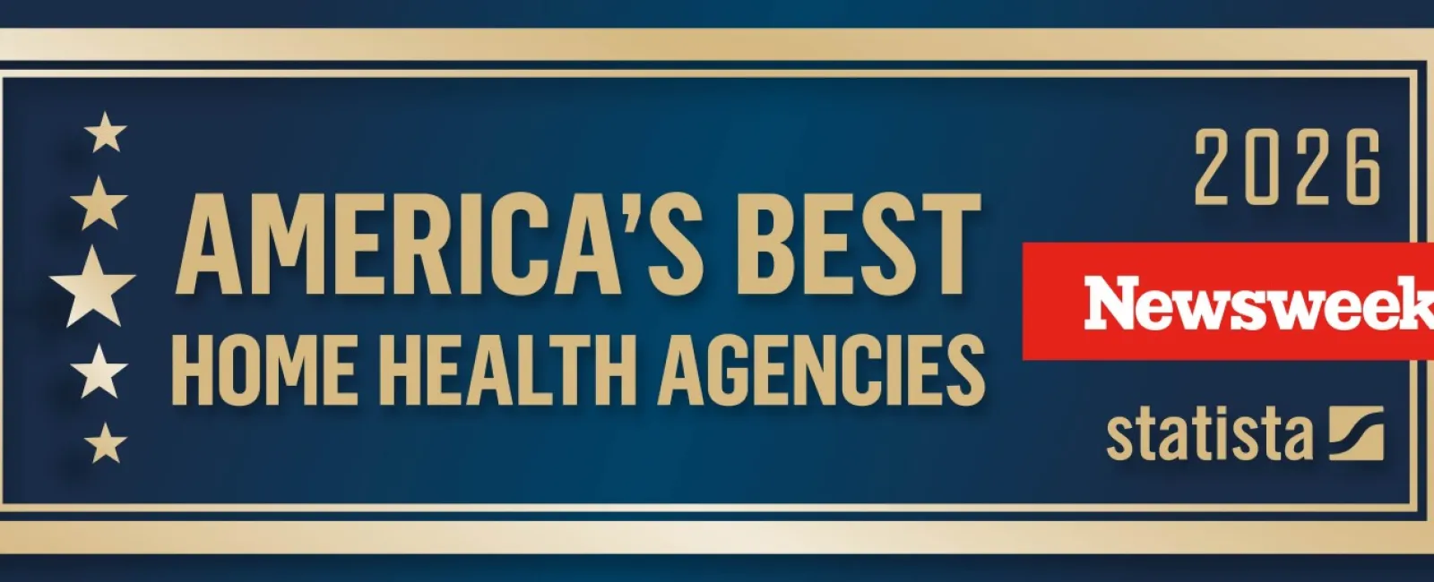 America's Best Home Health Agencies 2026 award badge by Newsweek and Statista with star icons on navy background