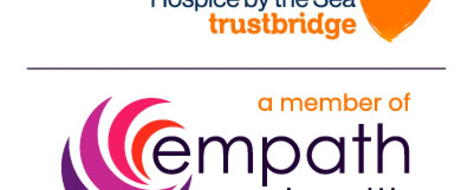 Hospice of Palm Beach County and Empath Health logos featuring a heart and abstract circular design in orange and purple.