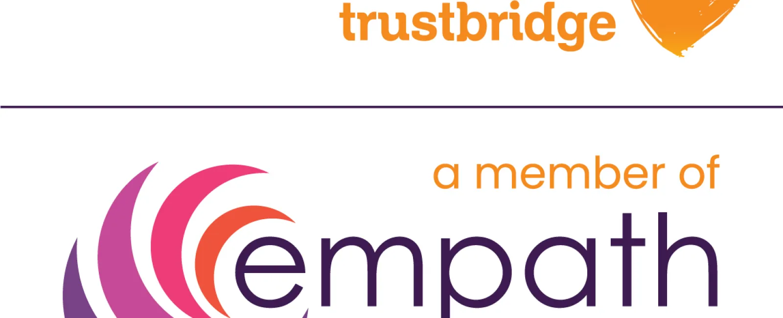 Logos of Hospice of Palm Beach County Trustbridge and Empath Health member organization with heart and swirl designs
