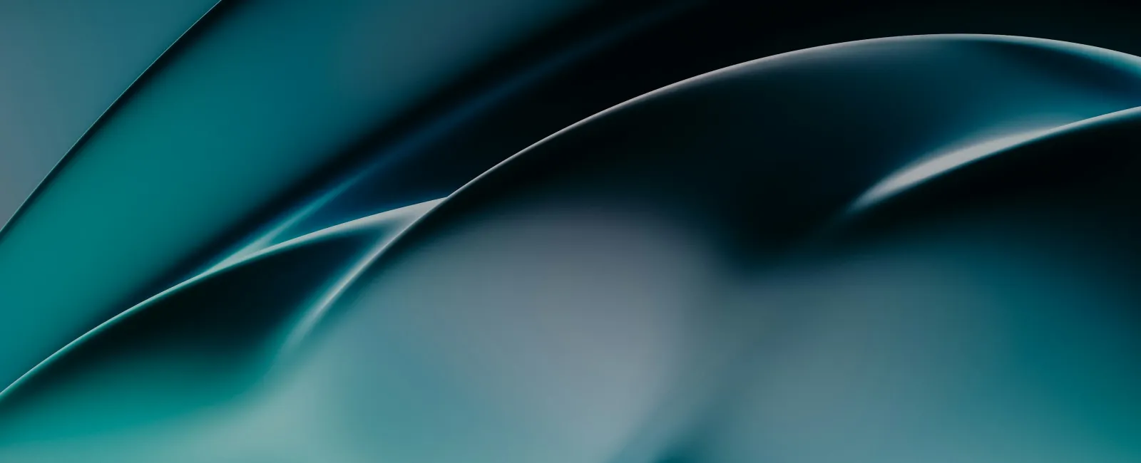 Smooth abstract blue and green curved shapes with soft gradients and reflections creating a futuristic look.