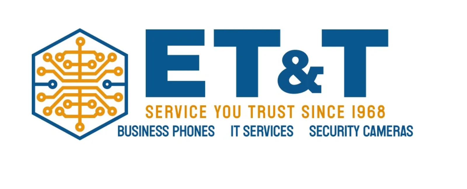 ET&T logo featuring a circuit design symbolizing technology services since 1968.