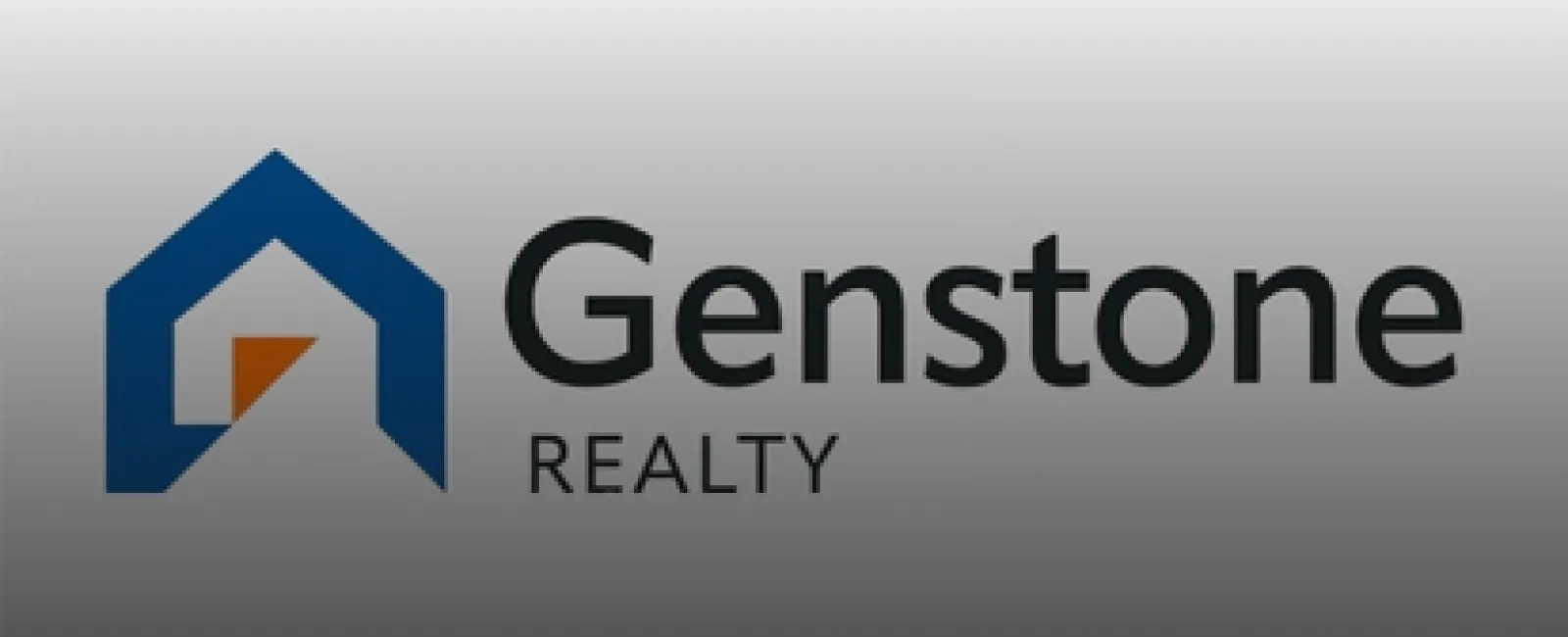 Logo of Genstone Realty with a blue house icon and black text on a gradient background.