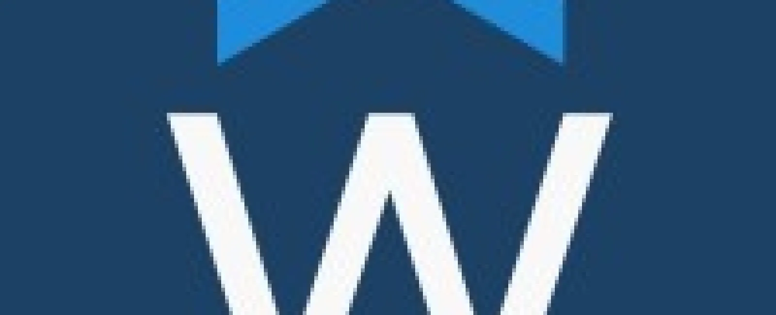 White letter W with a blue roof shape above it on a dark blue background representing a home or real estate logo.
