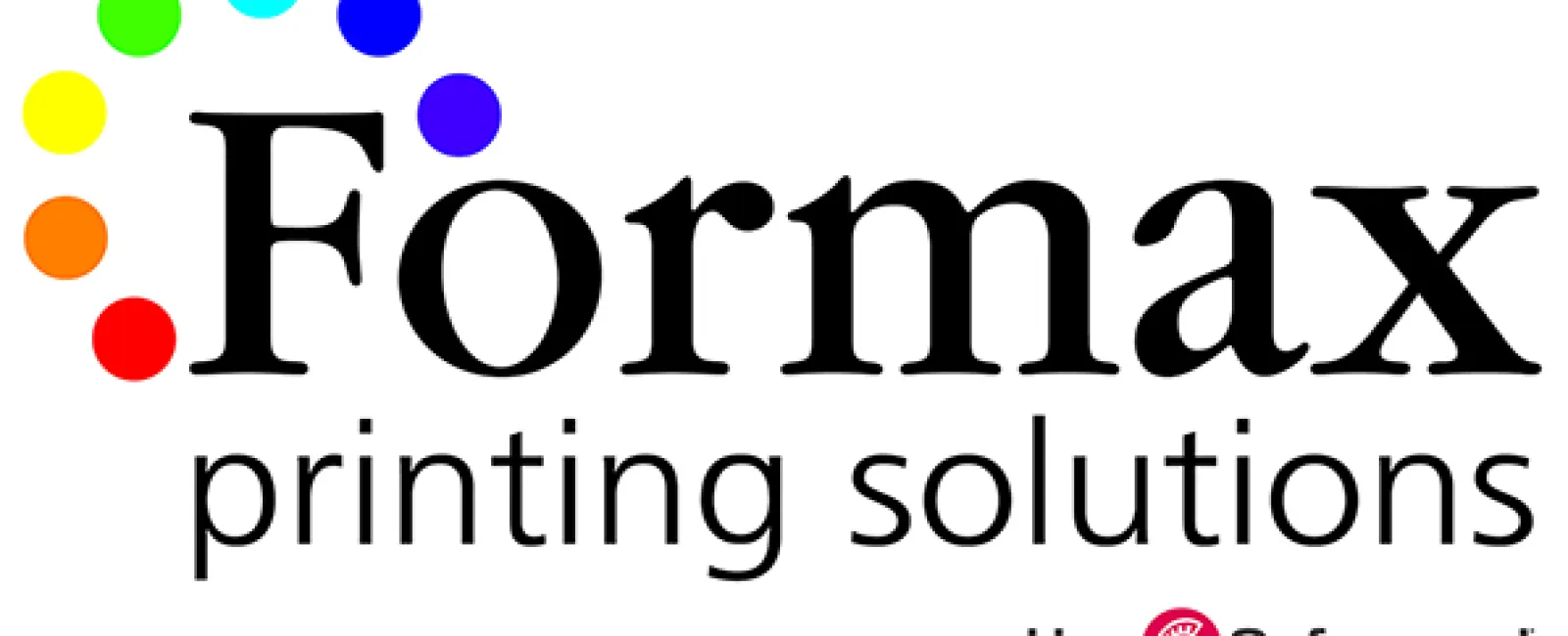 Formax printing solutions logo with colorful dots and Safeguard powered branding on white background.