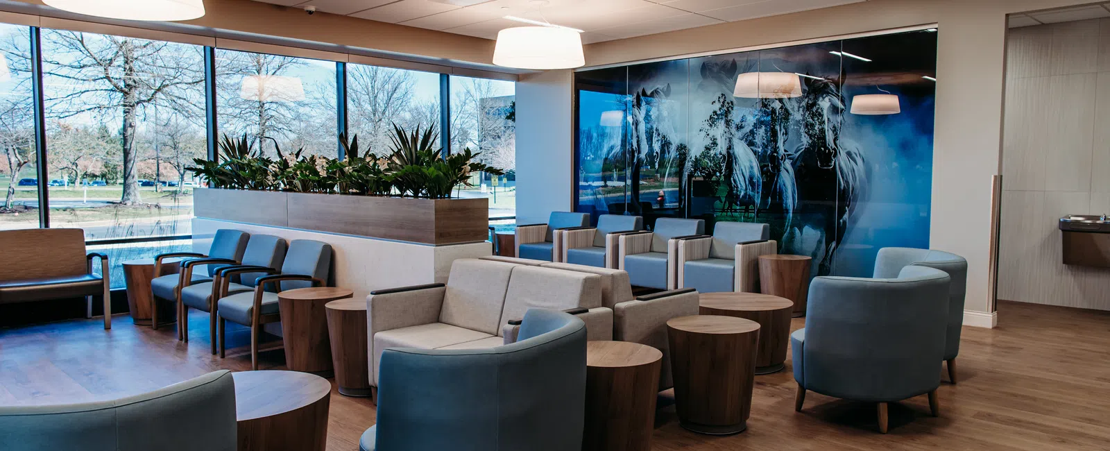 a room with chairs and tables