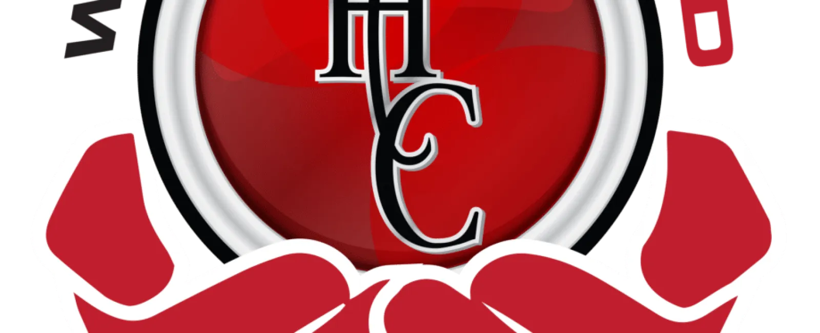 Red hands cupping a red circular emblem with HHC initials, surrounded by Wrapped in Red Foundation text.