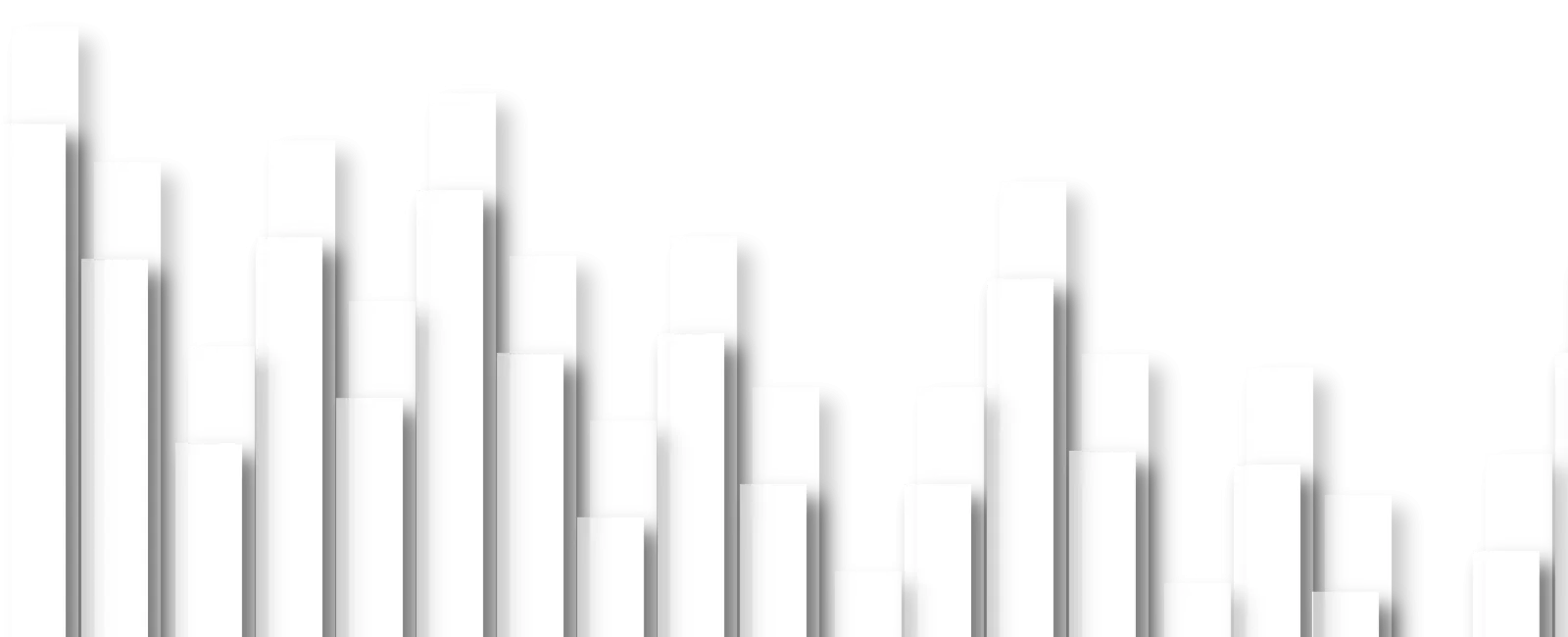 3D white bar chart with varying heights and shadows on a black background