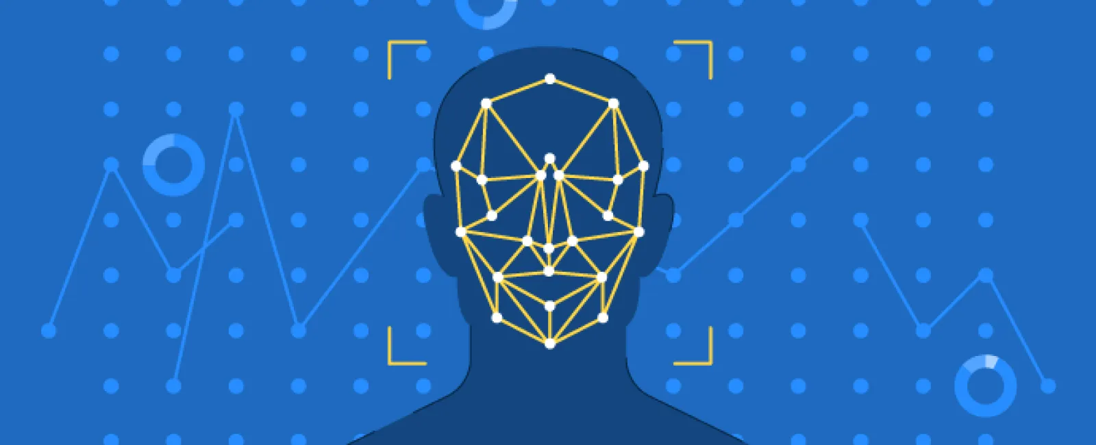 Digital facial recognition technology interface highlighting key facial points for identification.