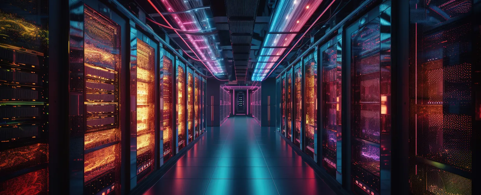 a long hallway with rows of computer servers