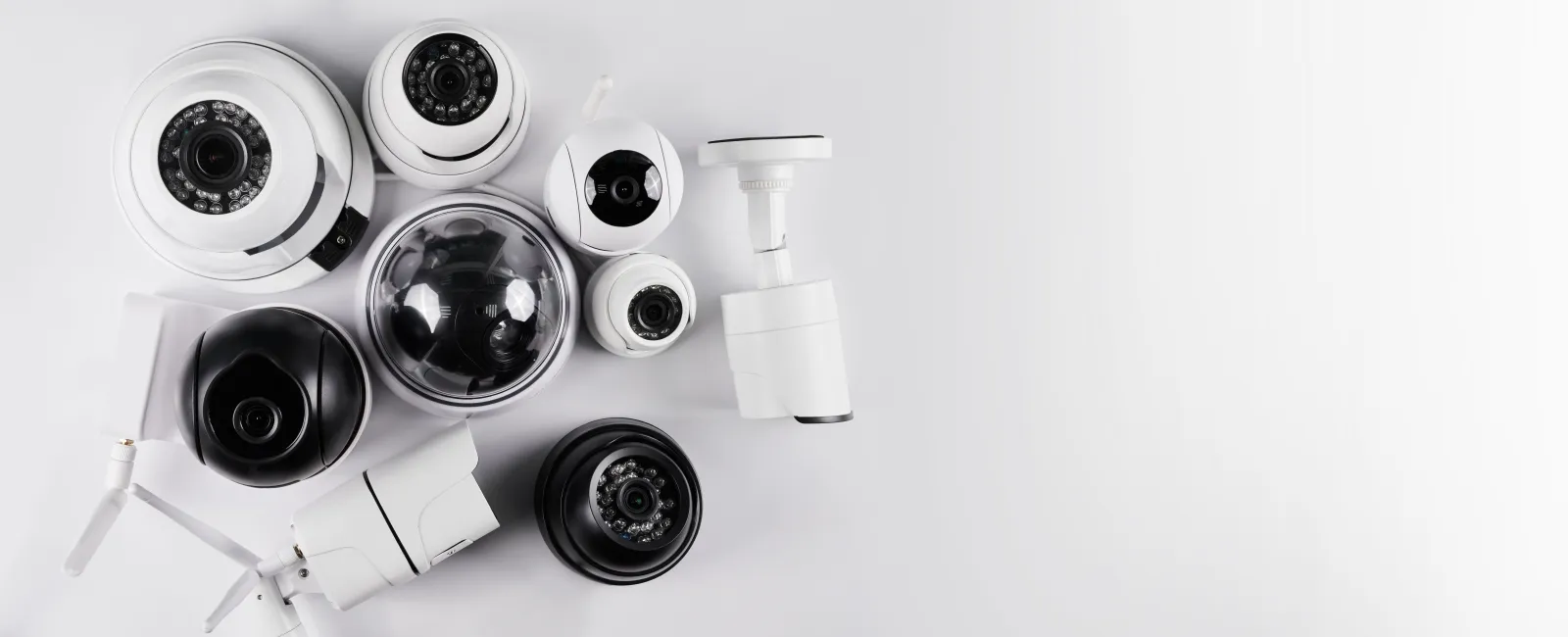 a group of white cameras