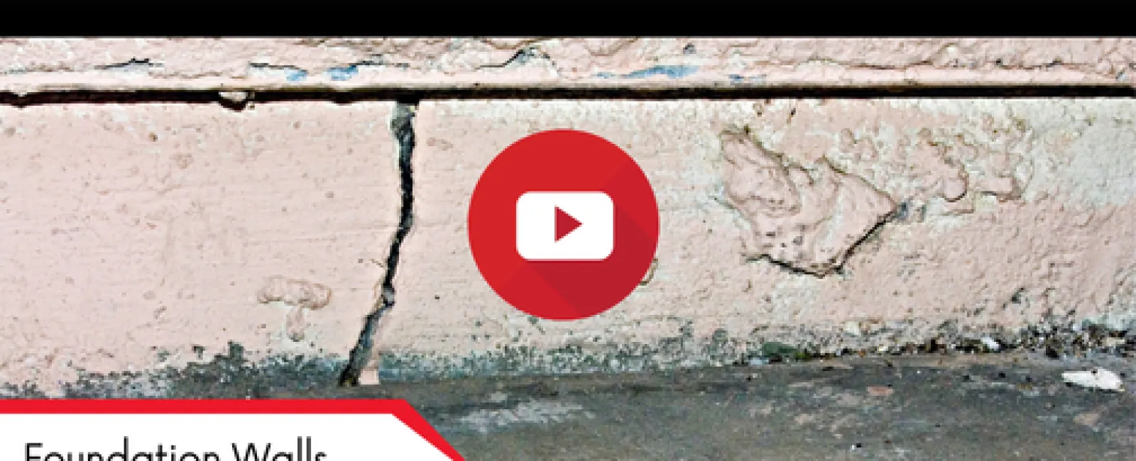 Close-up of cracked foundation wall and concrete floor showing structural damage and deterioration.