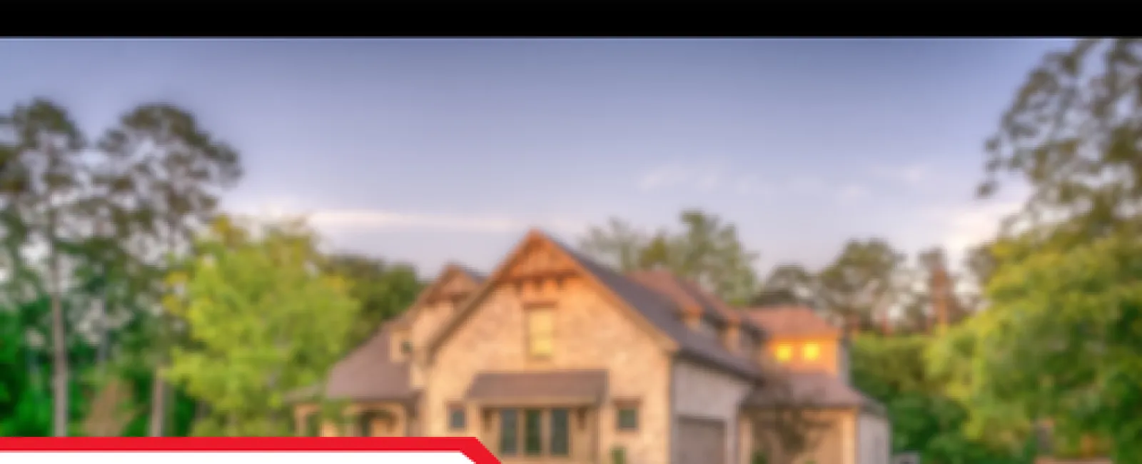 Blurred image of a suburban house with a driveway and green trees at sunset, featuring a text overlay about the 3 S's.