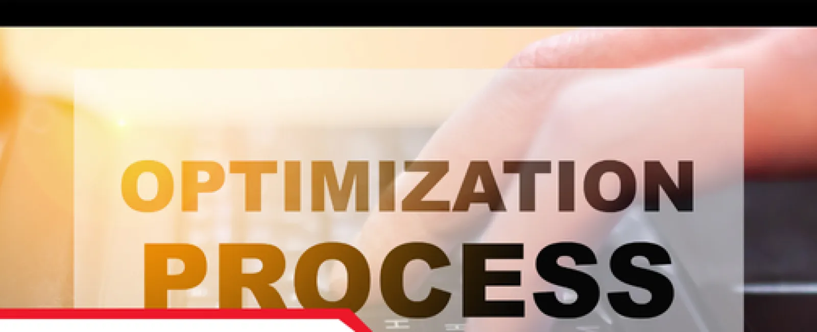 Hand typing on a keyboard with text overlay highlighting optimization process and re-inspection request