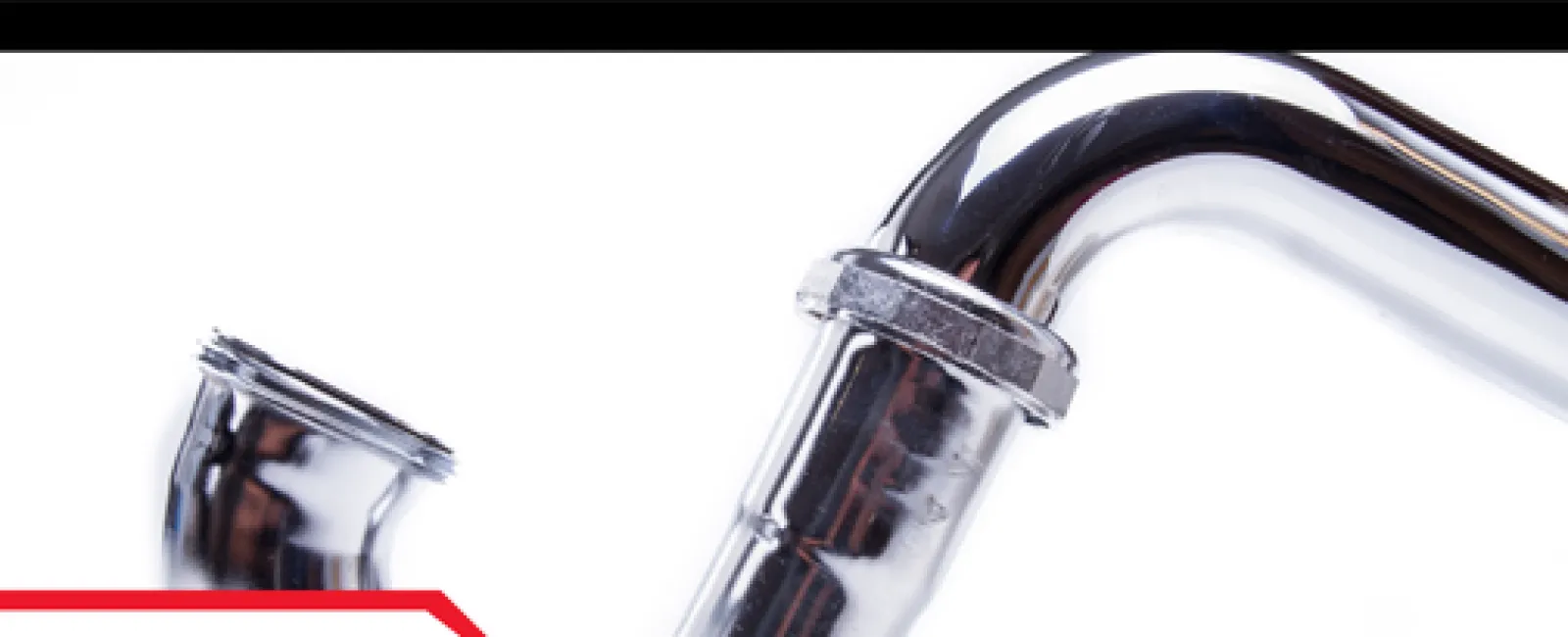 Close-up of a shiny chrome S-trap plumbing pipe isolated on white background with LunsPro logo.