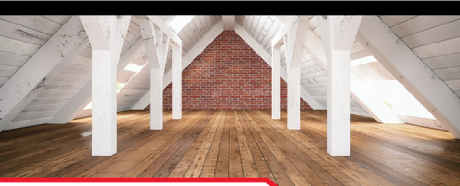 Empty attic with wooden floor, white beams, and brick wall highlights home ventilation concerns.