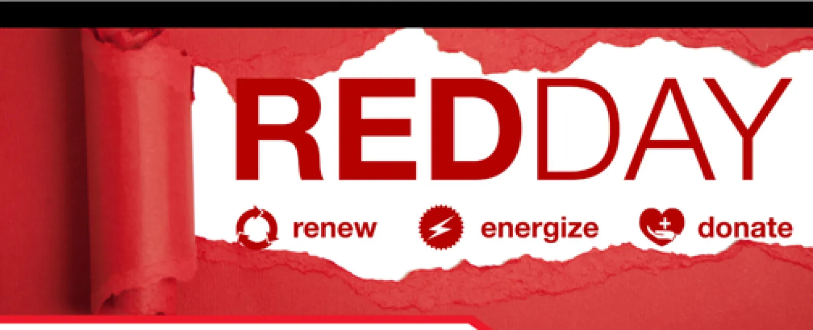 Red Day event promotion with icons for renew, energize, and donate, hosted by LunsPro Inspection Group.