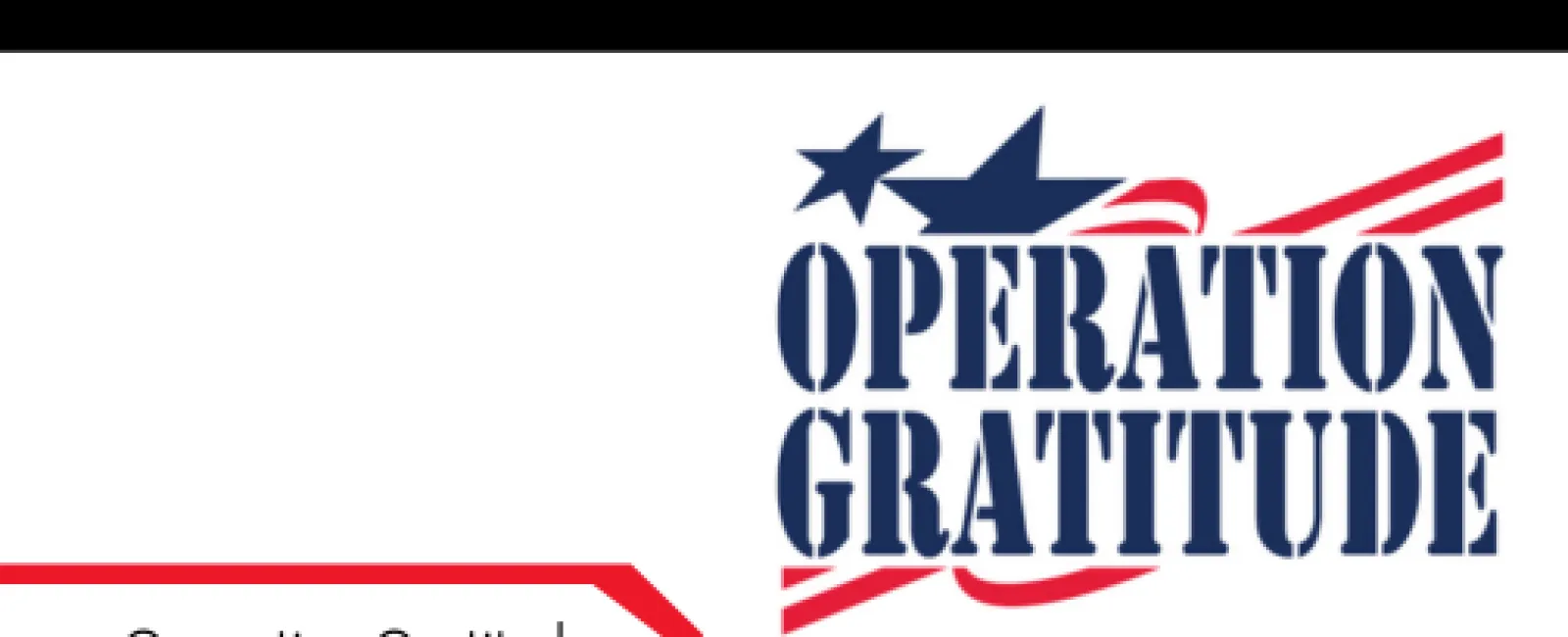 Operation Gratitude logo with red and blue patriotic stars and stripes design.
